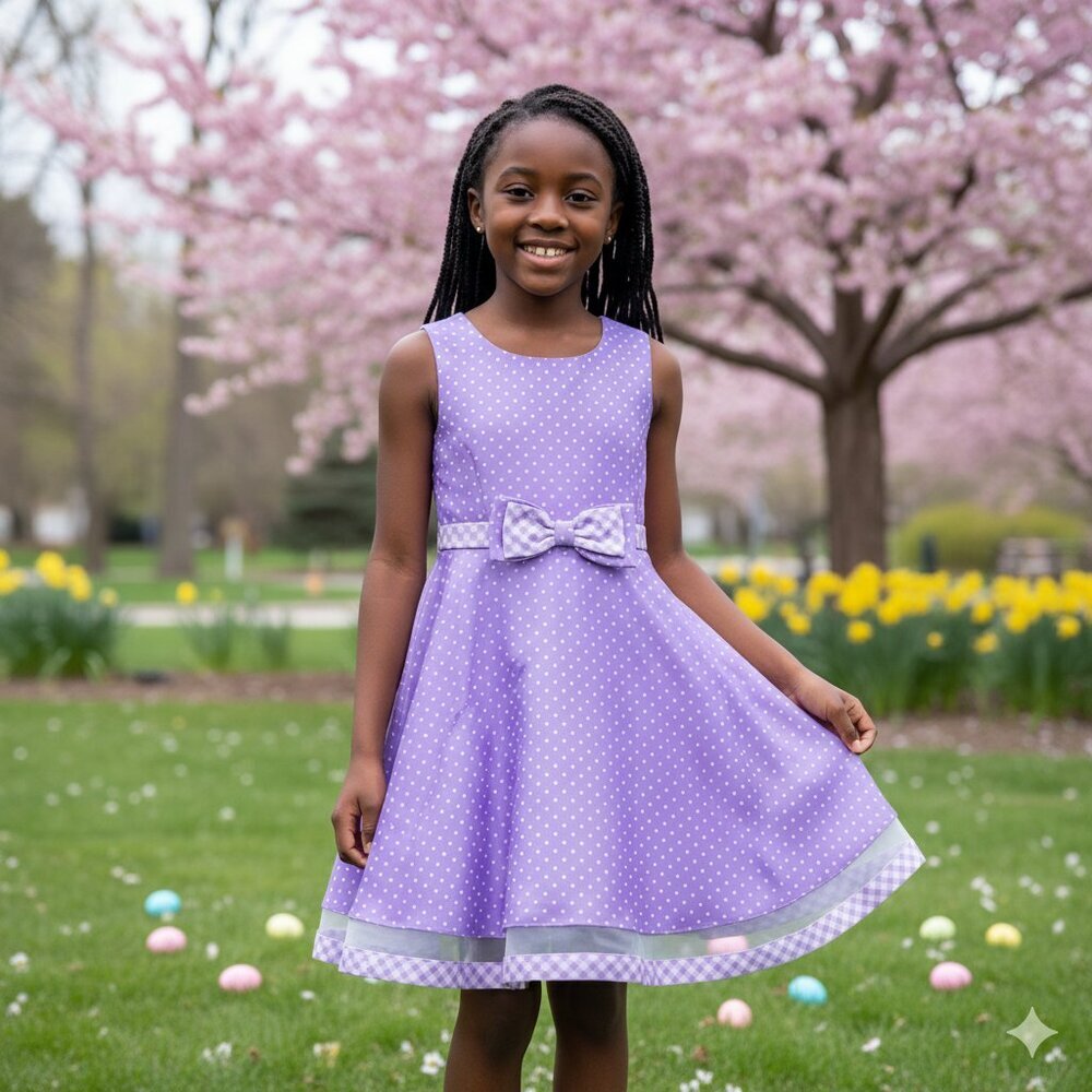 Jona Michelle Girl's Size 8 Lilac Polka Dot Formal Spring Dress